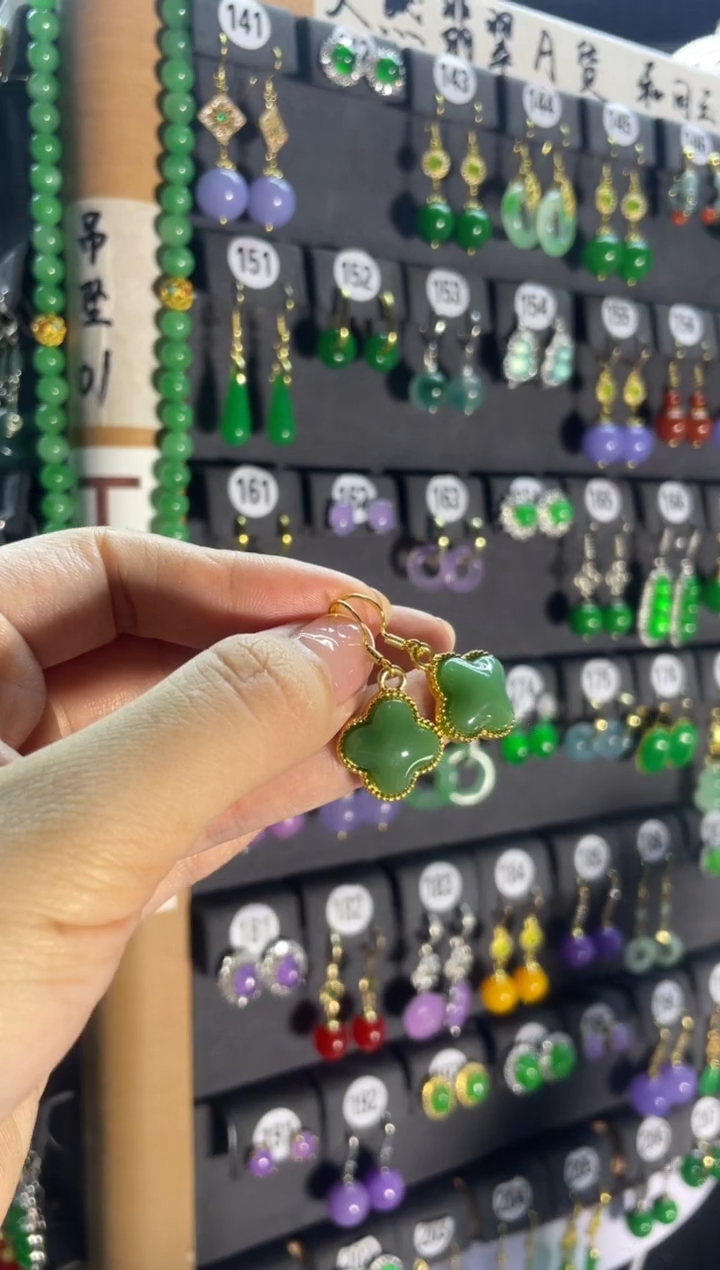 和田玉银S925镶嵌耳饰035