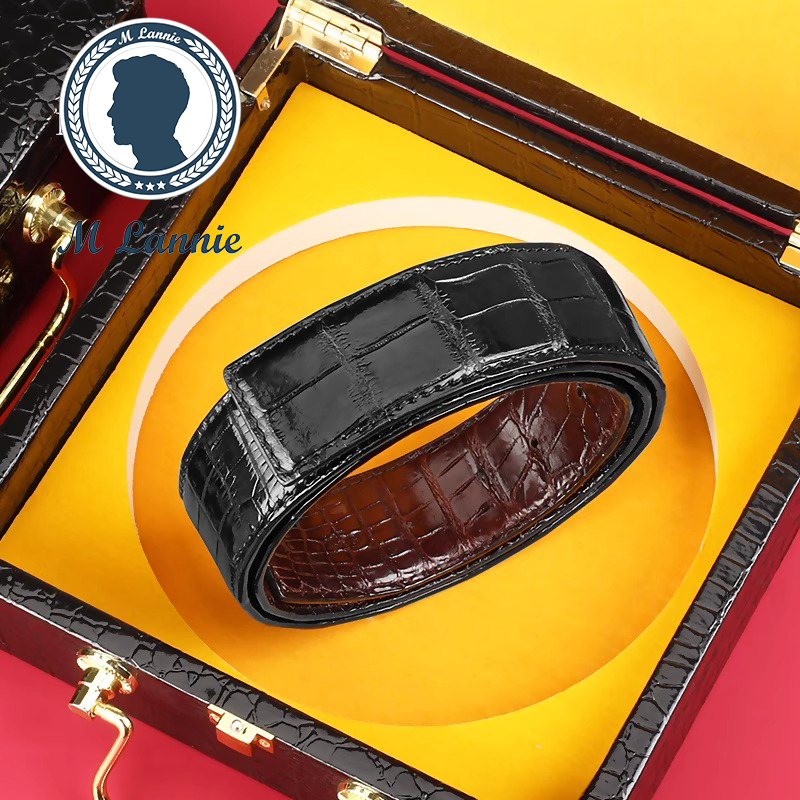 M Lannie/梦·兰妮泰国鳄鱼皮皮带腰带男高档平滑扣骨皮板扣自动扣