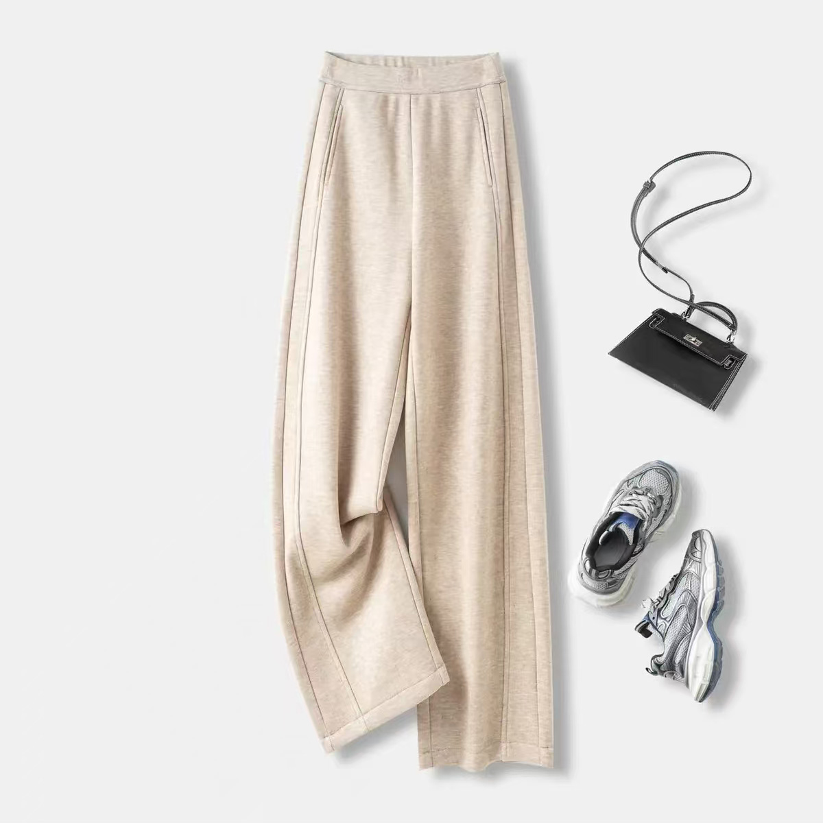 秋冬加绒加厚款休闲裤燕麦色裤子春夏长裤秋季垂感