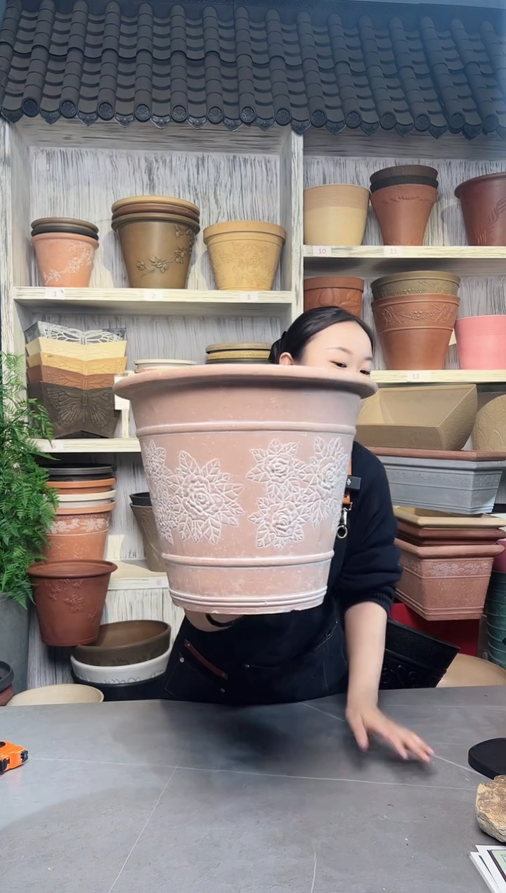 38*31陶粉浮雕大花盆外贸尾单