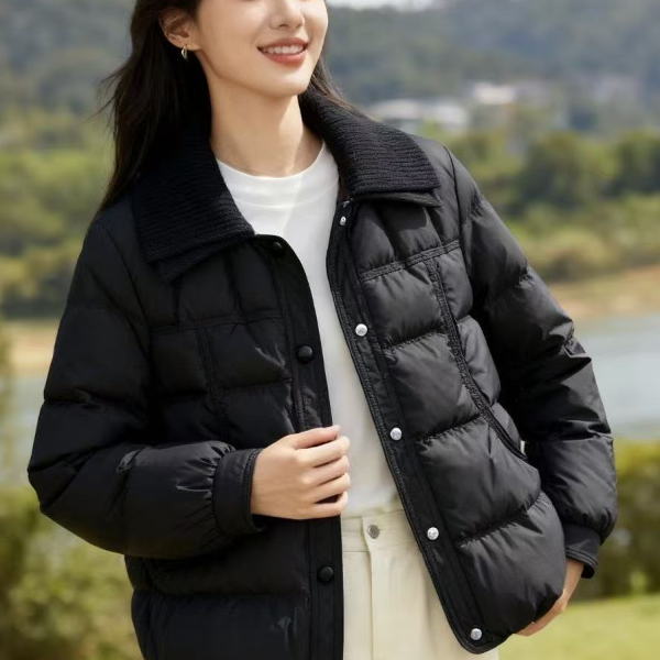 线翻领短款黑色棉衣62㎝❤外套时尚冬季韩版百搭保暖休闲潮流