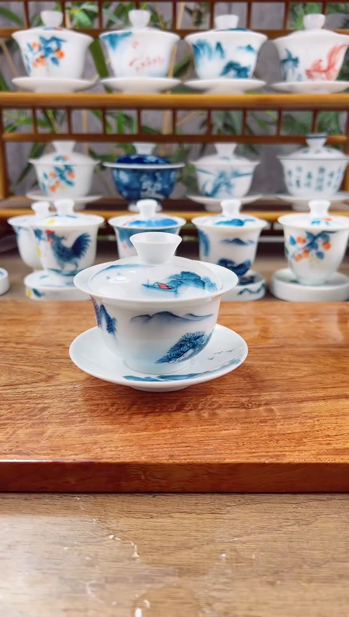 【闪购商品】微瑕千里江山130ml三才盖碗