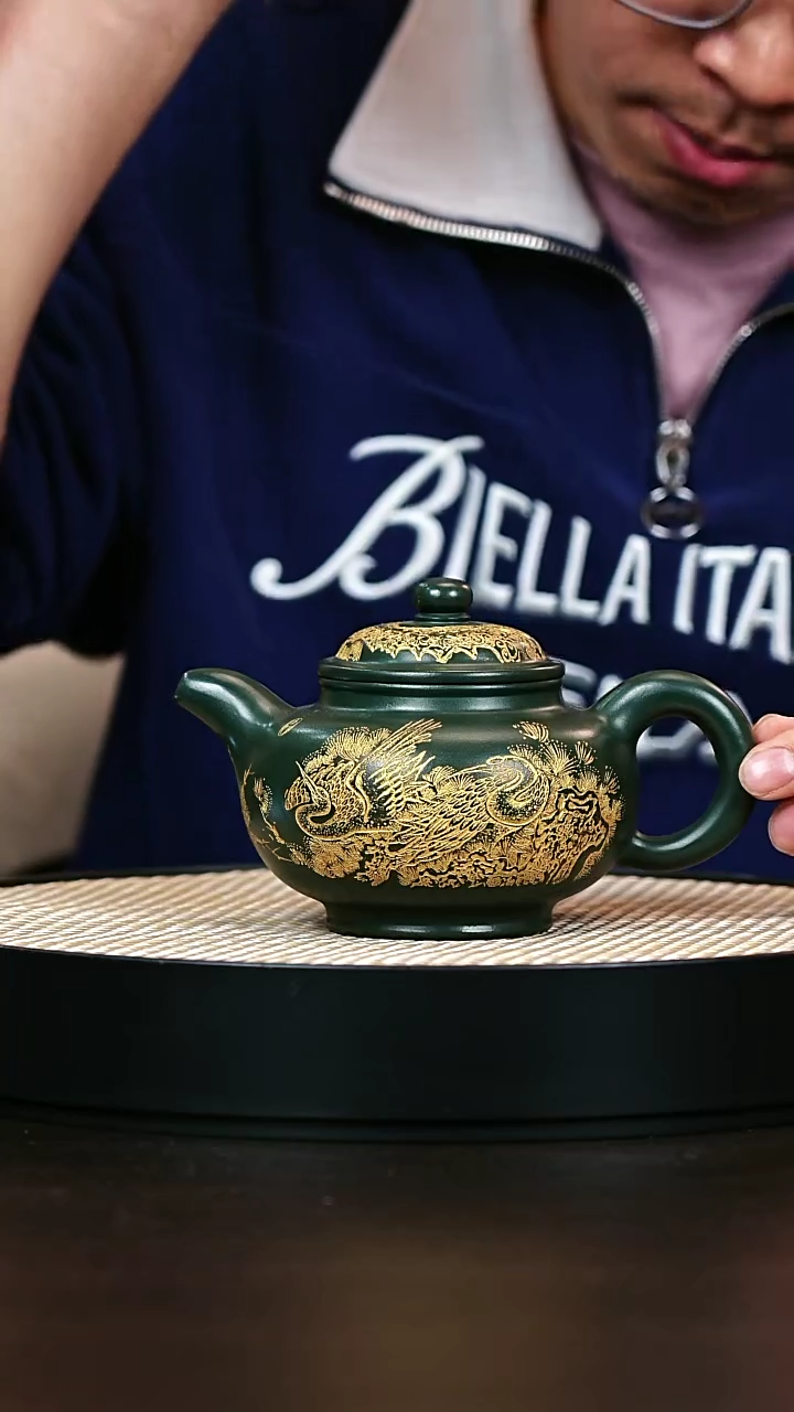 茶壶紫砂绿泥描金掇只380cc