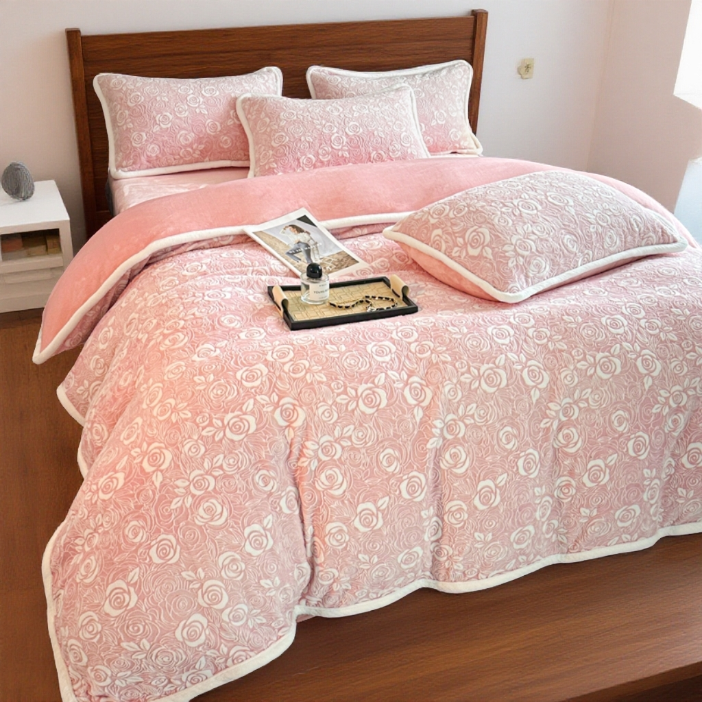 雕花绒四件套牛奶绒被套床单枕套加厚加绒冬季保暖床品套件不掉毛