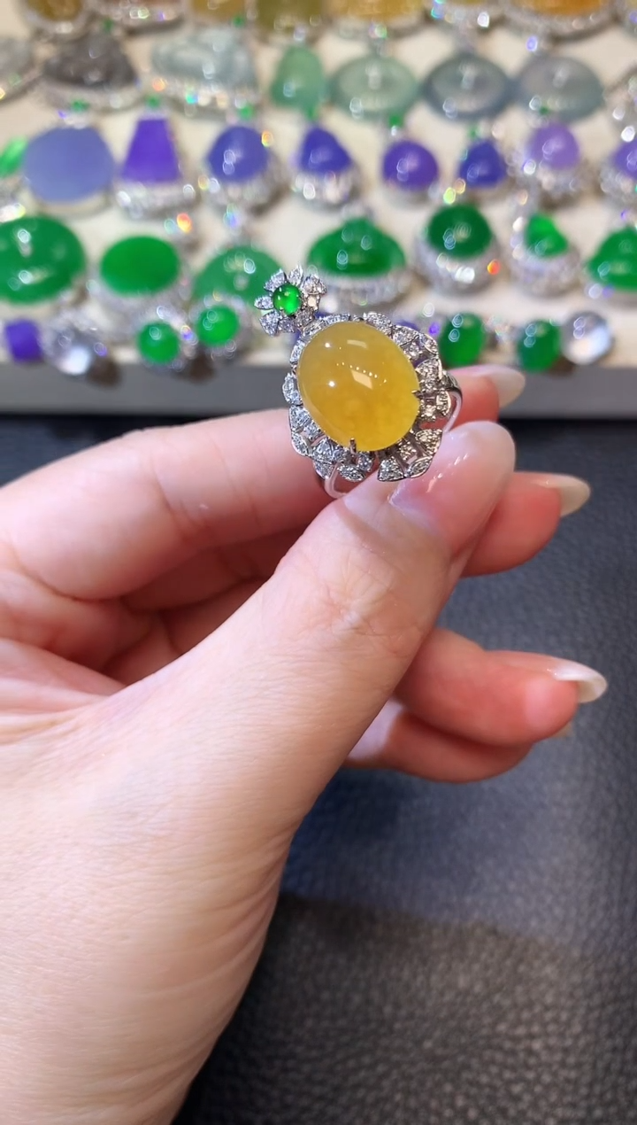 翡翠戒指18K金镶嵌D76 翡翠