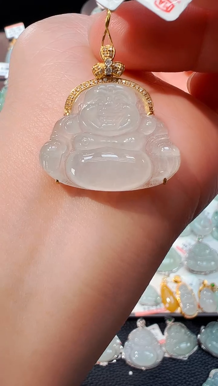 翡翠18K金镶嵌吊坠(不含链)佛公吊坠695
