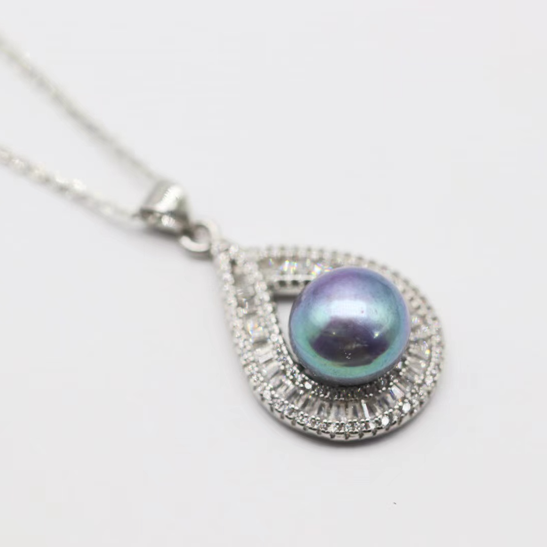 58  时尚蓝灰水滴型珍珠吊坠