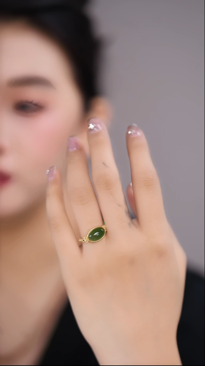 【闪购商品】和田玉戒指银S925镀金镶嵌和田玉戒指