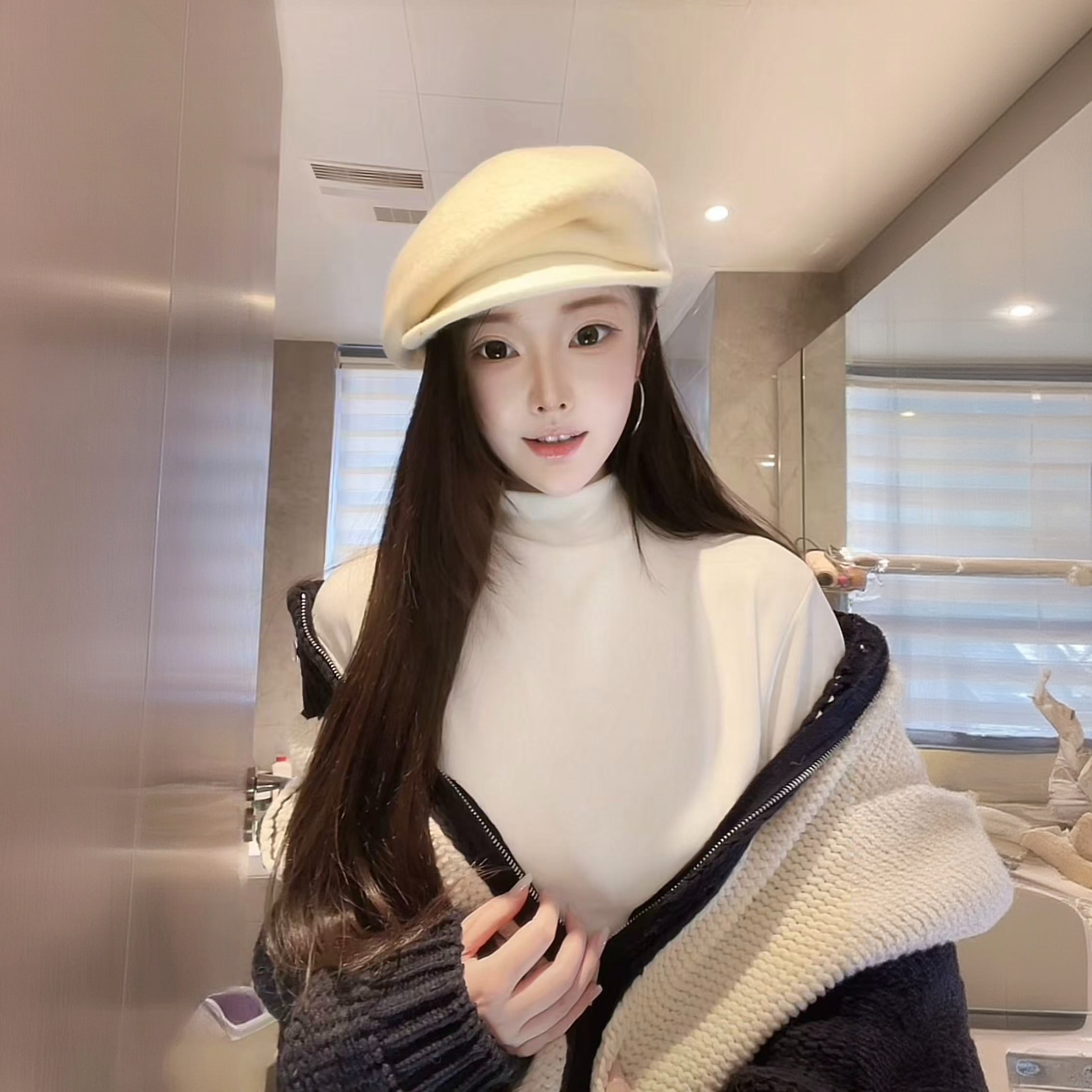 白色 加绒高领长袖T恤 W25110306