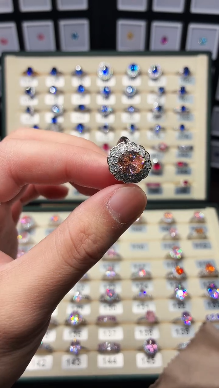 无925银轻奢帕帕拉恰粉橙色女神戒