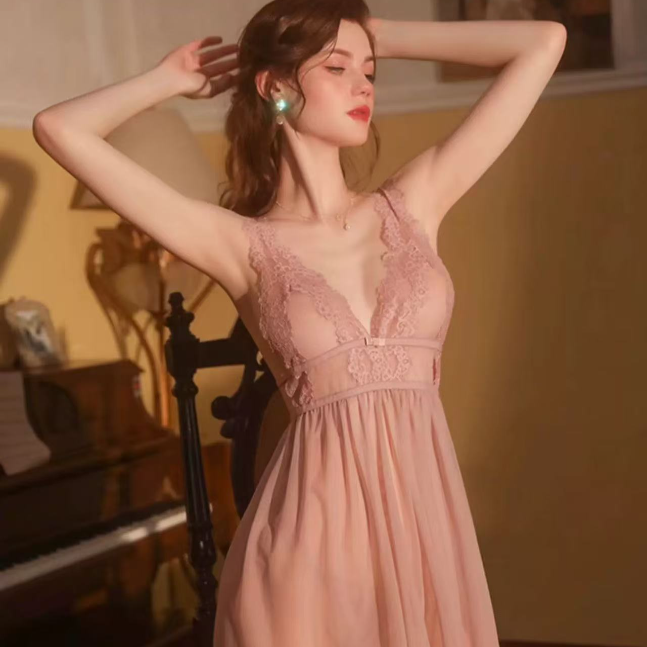 思夜（虞美人）新款舒适睡衣纯色性感露背吊带裙家居服套装薄款