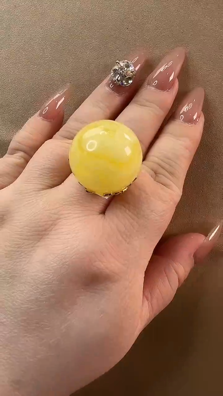 【闪购商品】琥珀戒指银S925镶嵌戒指