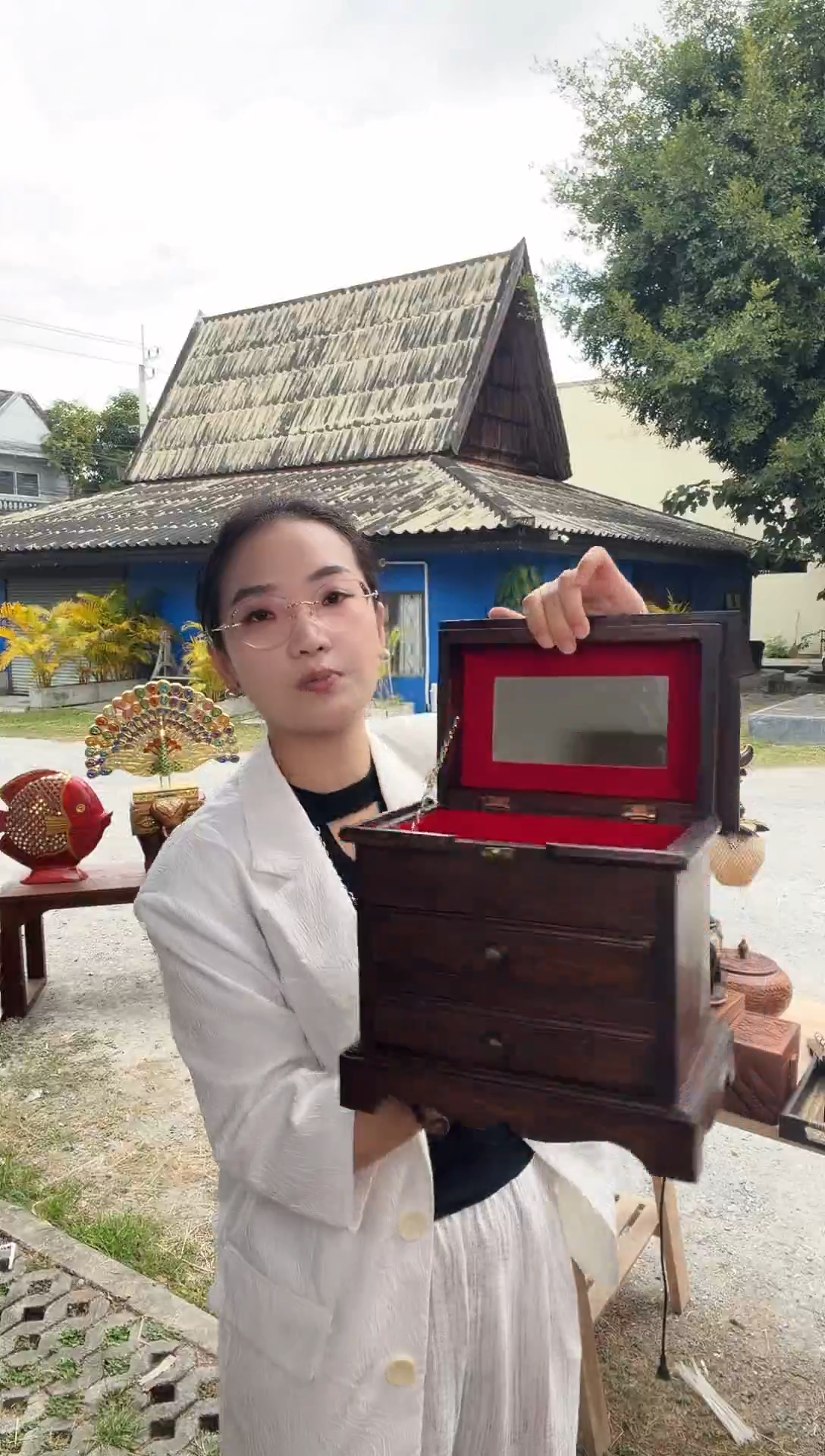 木直播间同款柚木首饰盒