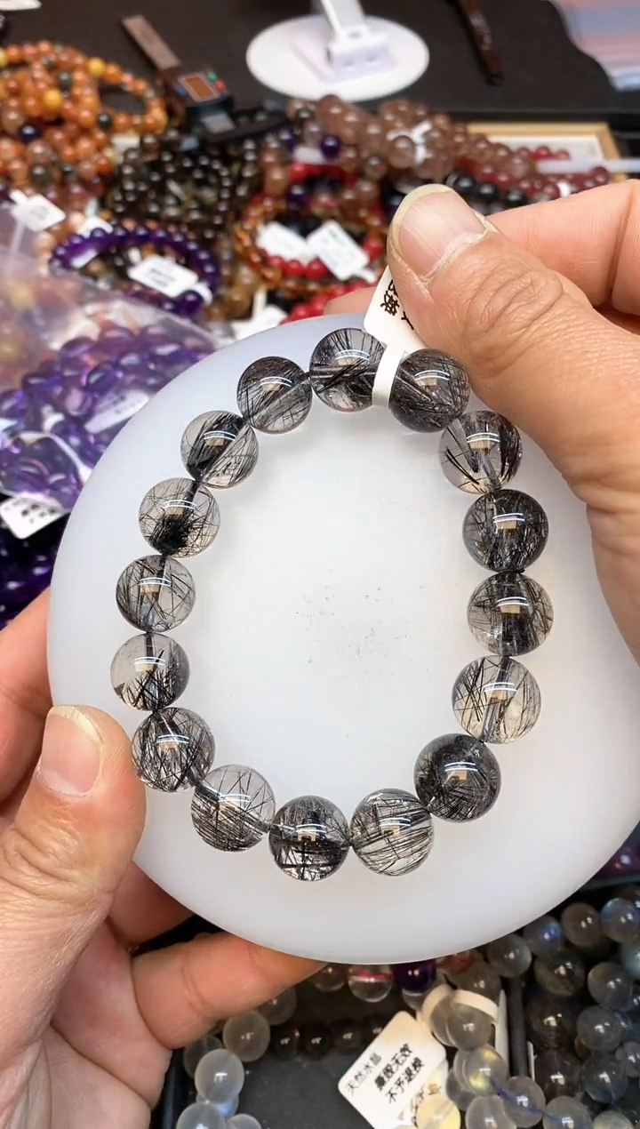 【闪购商品】水晶手链未镶嵌b70 黑发13mm+