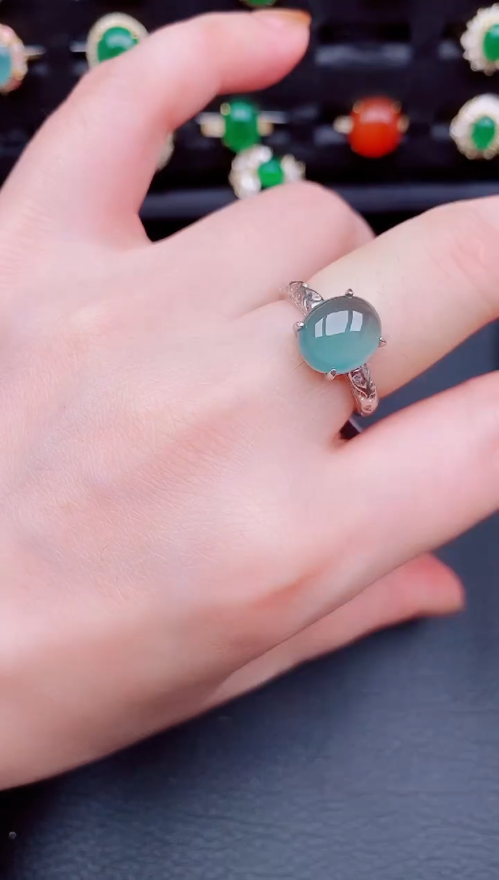 【闪购商品】翡翠戒指银S925镶嵌天然a货翡翠135