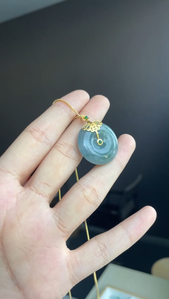 吊坠(不含链)18K金镶嵌翡翠天然缅甸A货翡翠平安扣