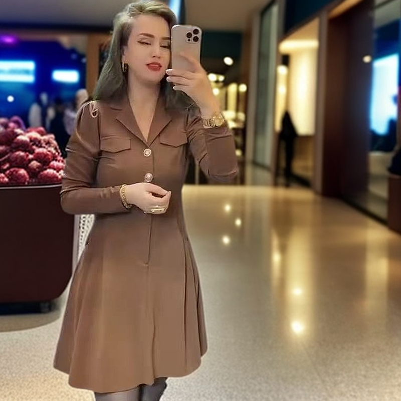 V领连衣裙显瘦百搭气质中款裙子轻奢春秋秋季