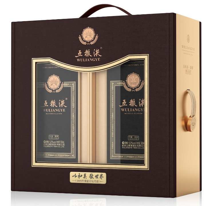 五粮液五粮液尊享黑金版52度浓香型白酒双支礼盒装500ml*2瓶