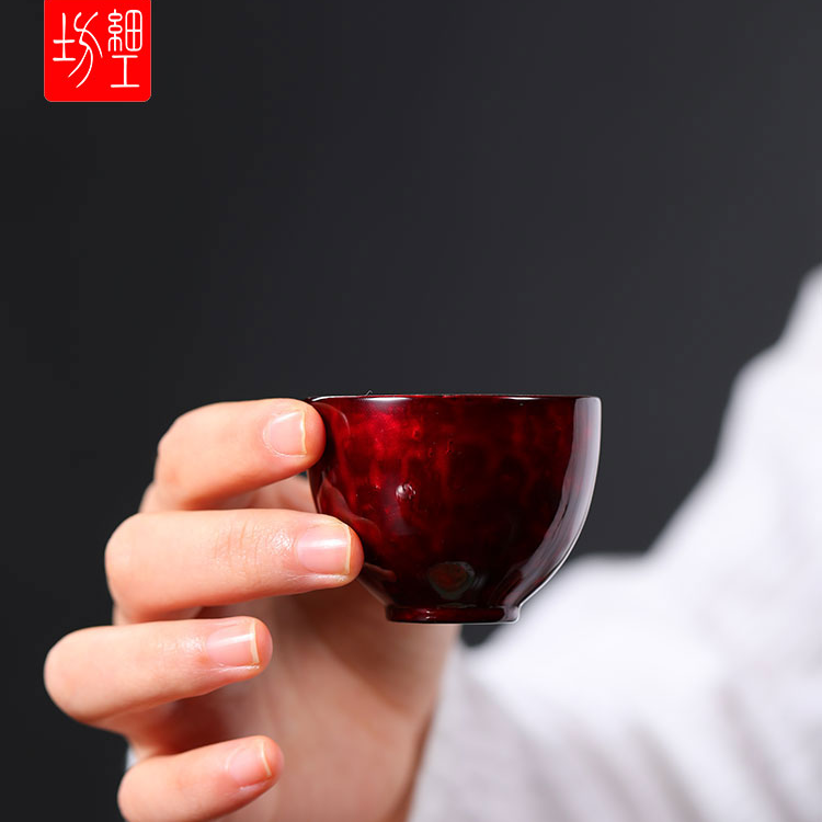 细工坊 大漆银杯 宝砂杯 纯银999 茶杯
