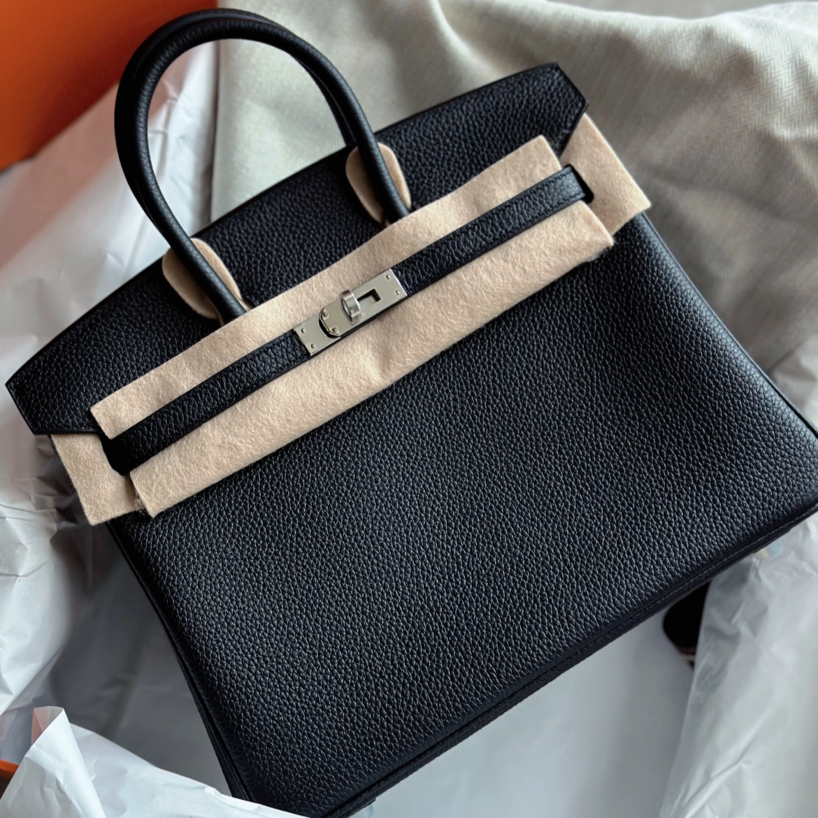 未使用 Hermes/爱马仕 birkin25 黑银 togo B刻