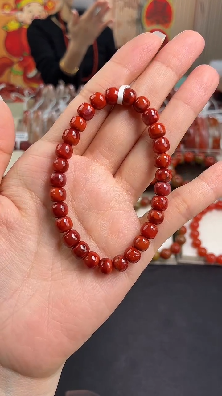 未镶嵌瓦西牛血火焰老型手串7mm南红玛瑙（一个/条）