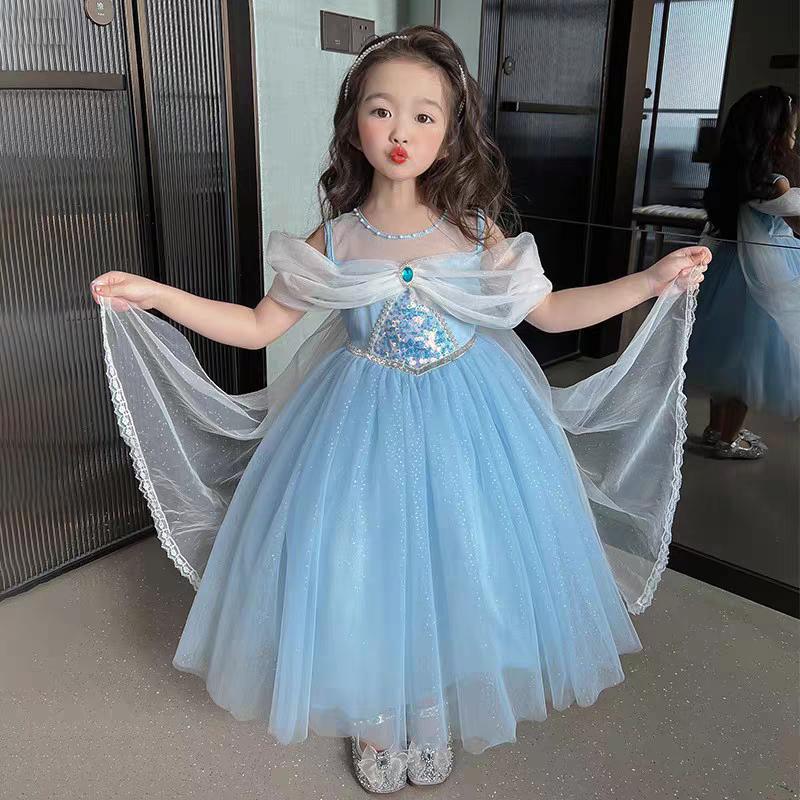 冰雪艾莎公主裙夏季薄款儿童礼服爱沙裙子新款爱莎女童高端连衣裙