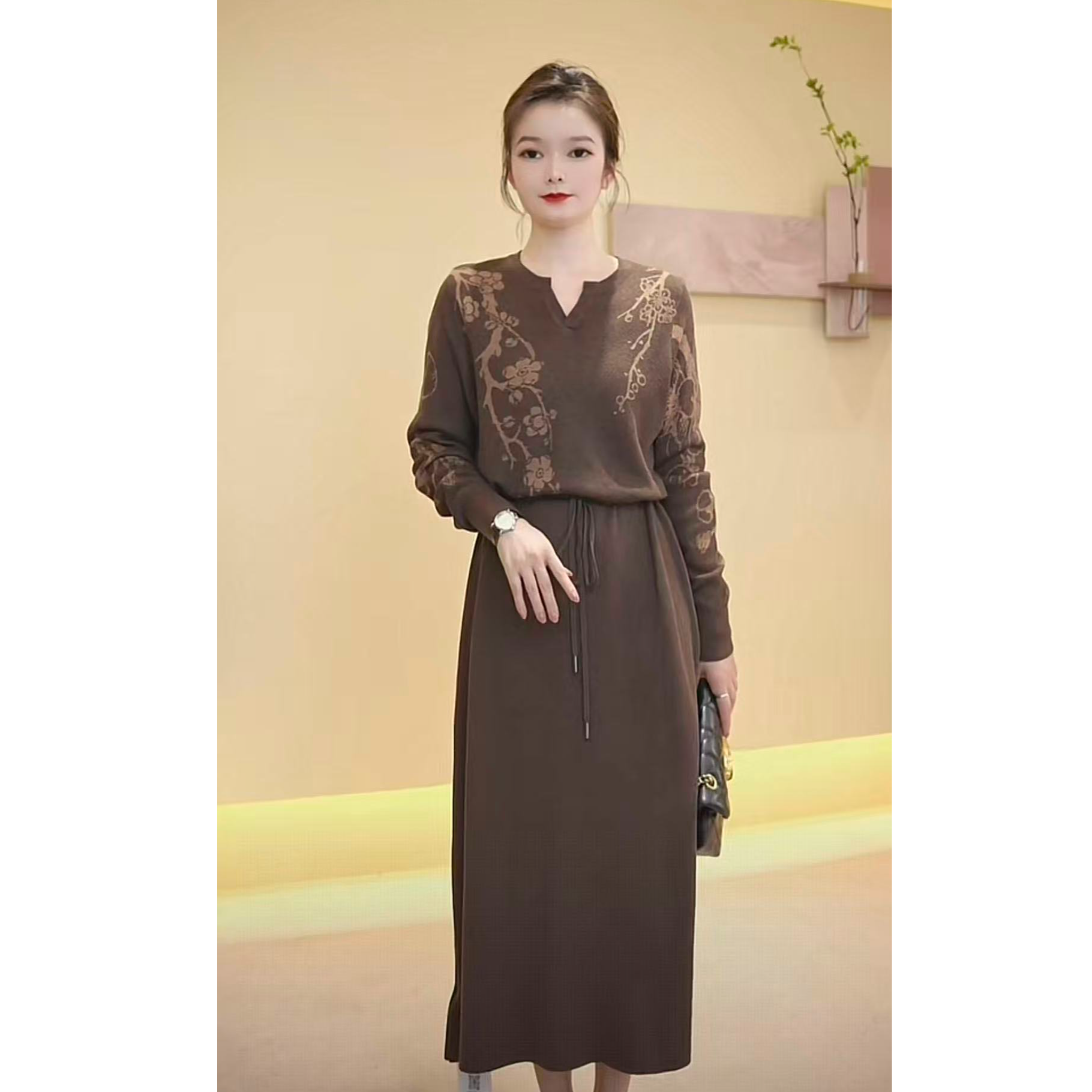 JS  916秋冬提花针织保暖气质百搭显瘦时尚款长袖连衣裙