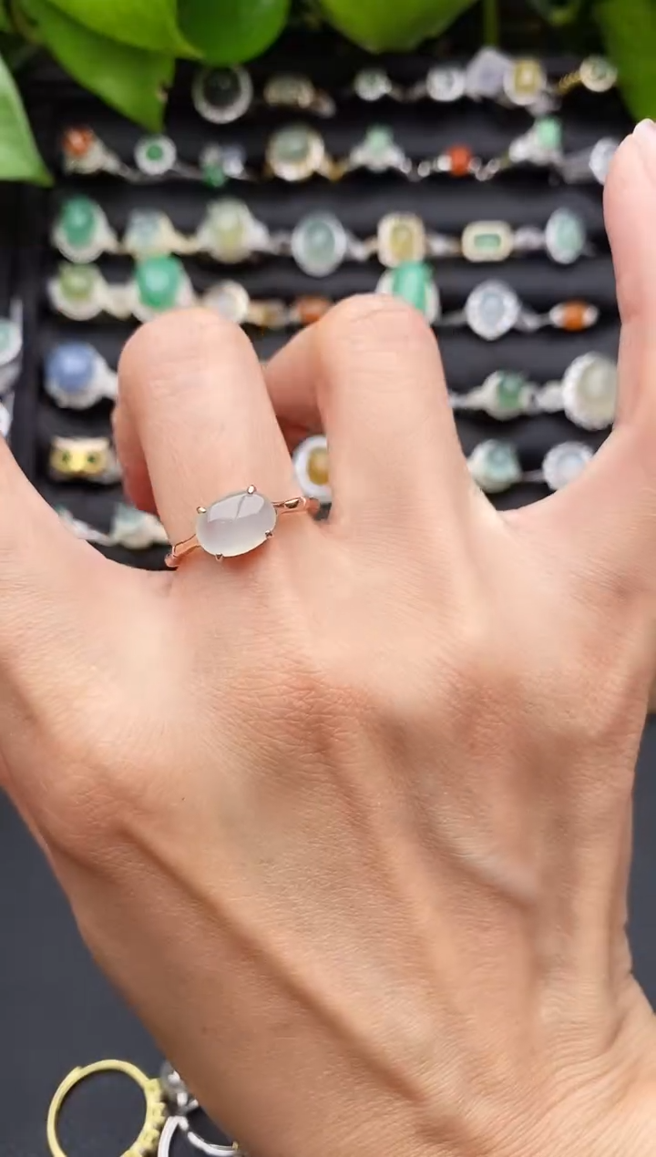 【闪购商品】翡翠戒指银S925镶嵌缅甸天然A货翡翠33   4-3