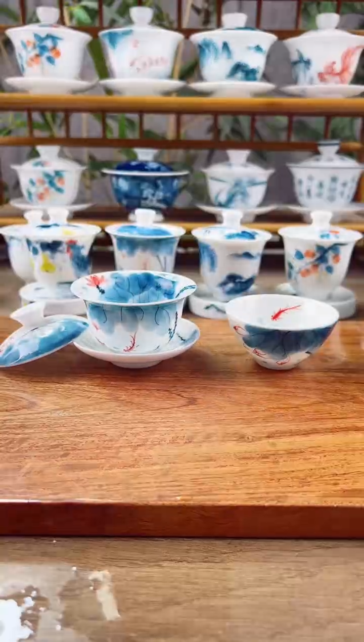 【闪购商品】微瑕线条莲80ml三才內绘+斗笠杯