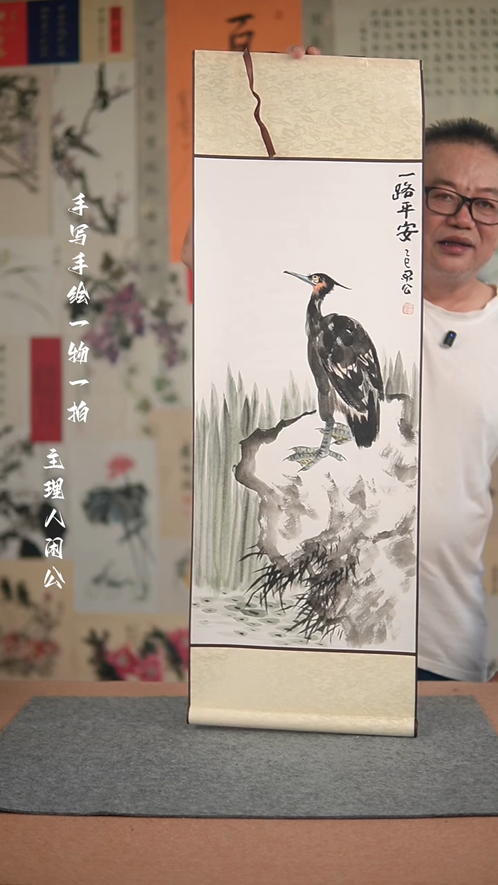 国画手绘-32*95卷轴-花鸟