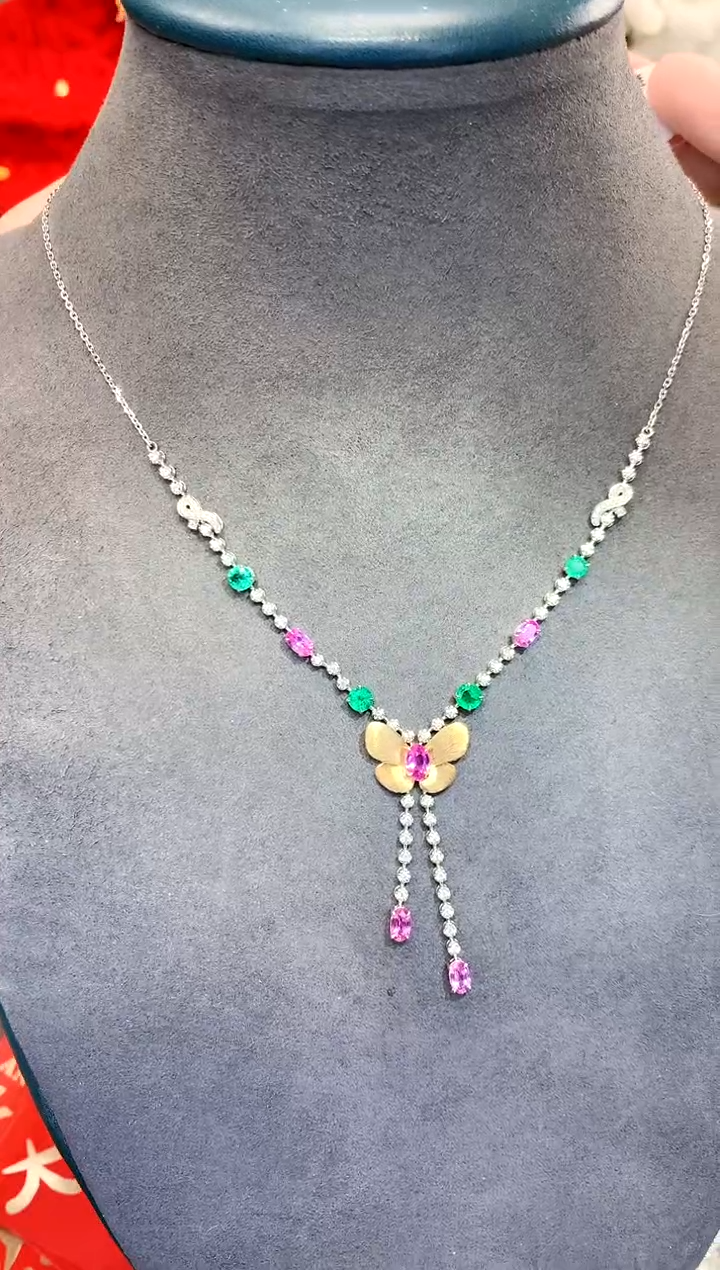 【闪购商品】彩色蓝宝石项链18K金镶嵌2.27ct/天然宝石/七天无理由