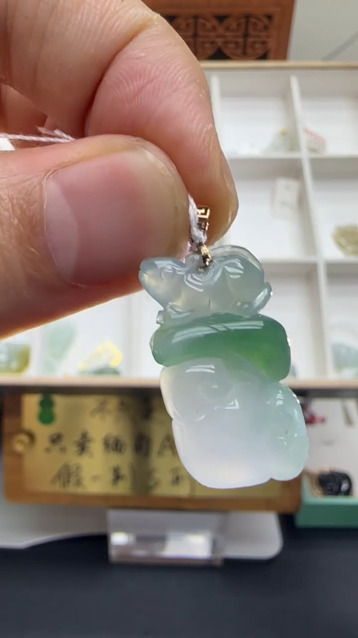 【闪购商品】翡翠挂件18K金镶嵌A货翡翠多样性孤品