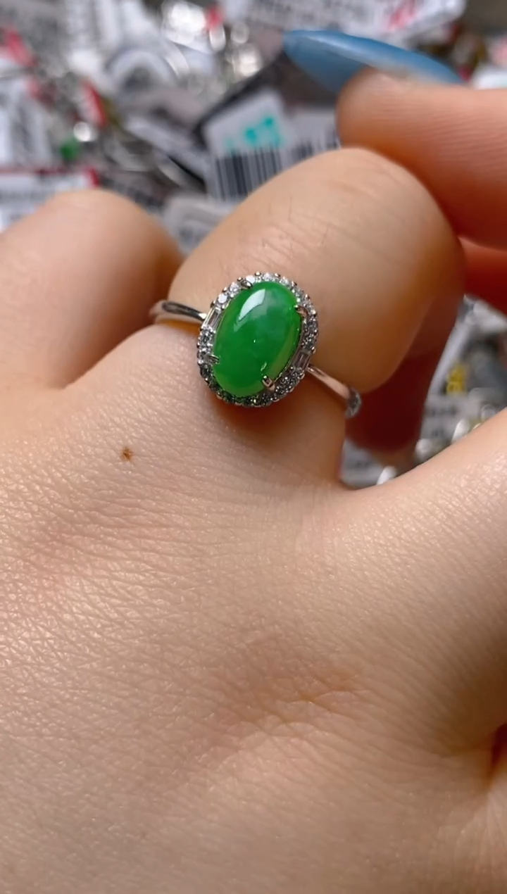银S925镶嵌戒指翡翠百内无证书