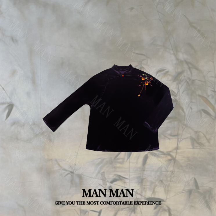 满满出品-『桑蚕丝丝绒新中式衫』25296气质重工百搭时尚复古