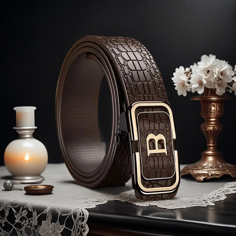 【首播福利】男士鳄鱼纹咖B色休闲商务内穿自动扣腰带青年男款皮带