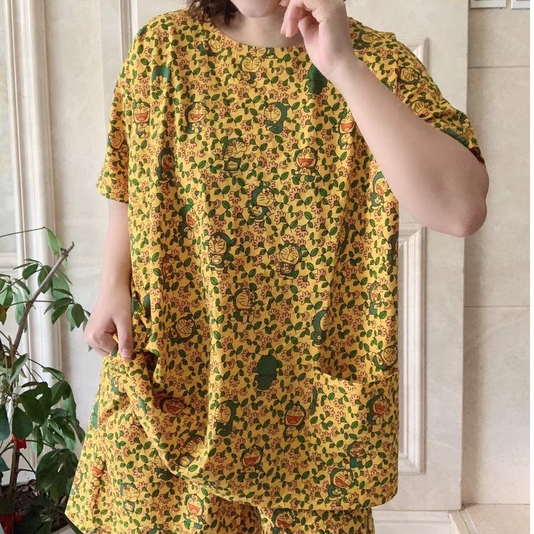 半袖短裤分体纯棉加肥加大睡衣家居服