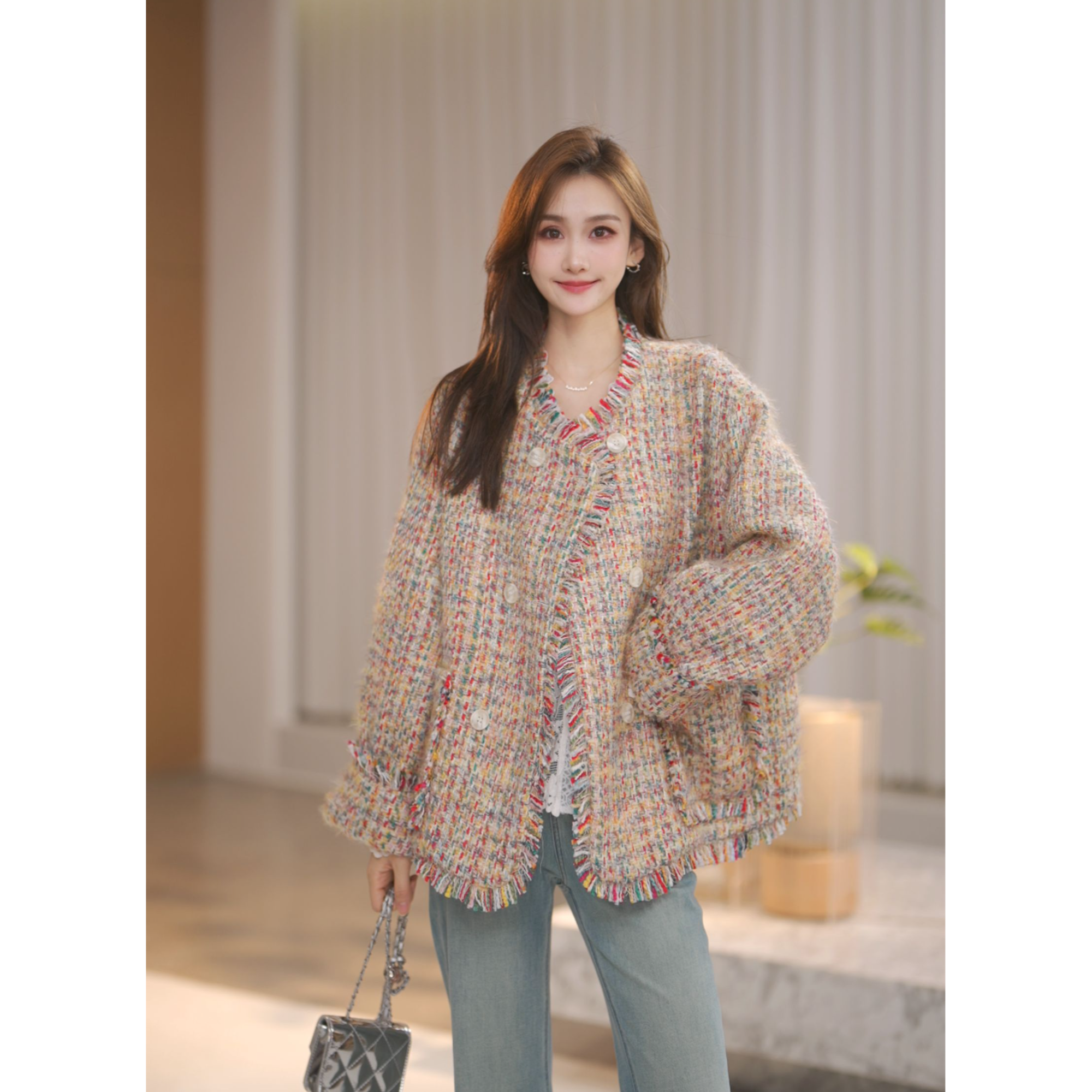 彩云之上【Shaw Eleven】2025年秋圆领厚版羊毛小香宽松外套X852038