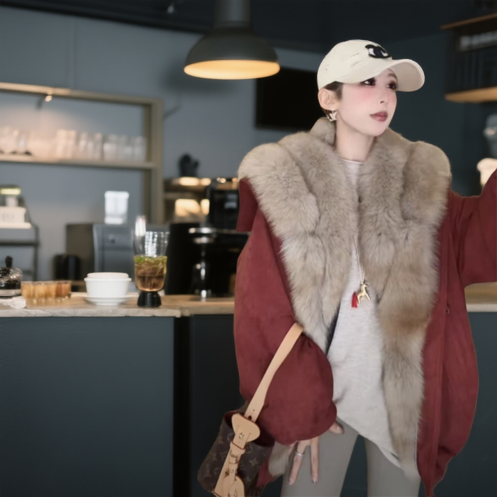 高端女装正品高档真毛领皮草千金大小姐大毛毛外套羽绒90派克服