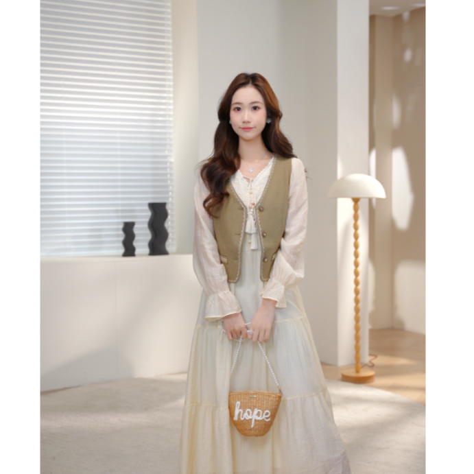 Basic House/百家好高级感气质连衣裙纯欲修身显瘦长裙女