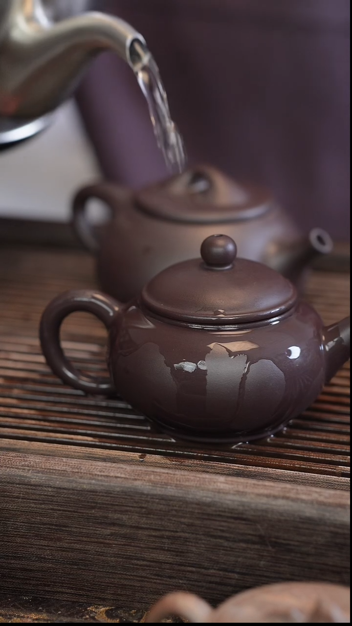 茶壶紫砂水平 蓝莲花 半手工 180cc