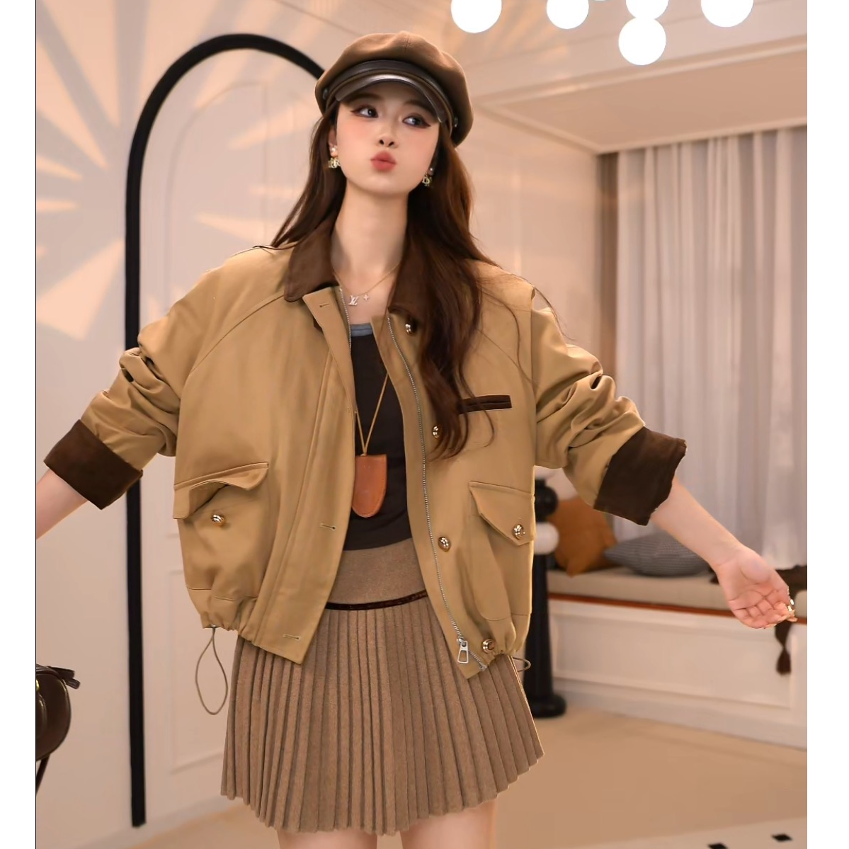 赵露思明星同款加棉加厚美式复古外套女冬2025新款休闲夹克上衣