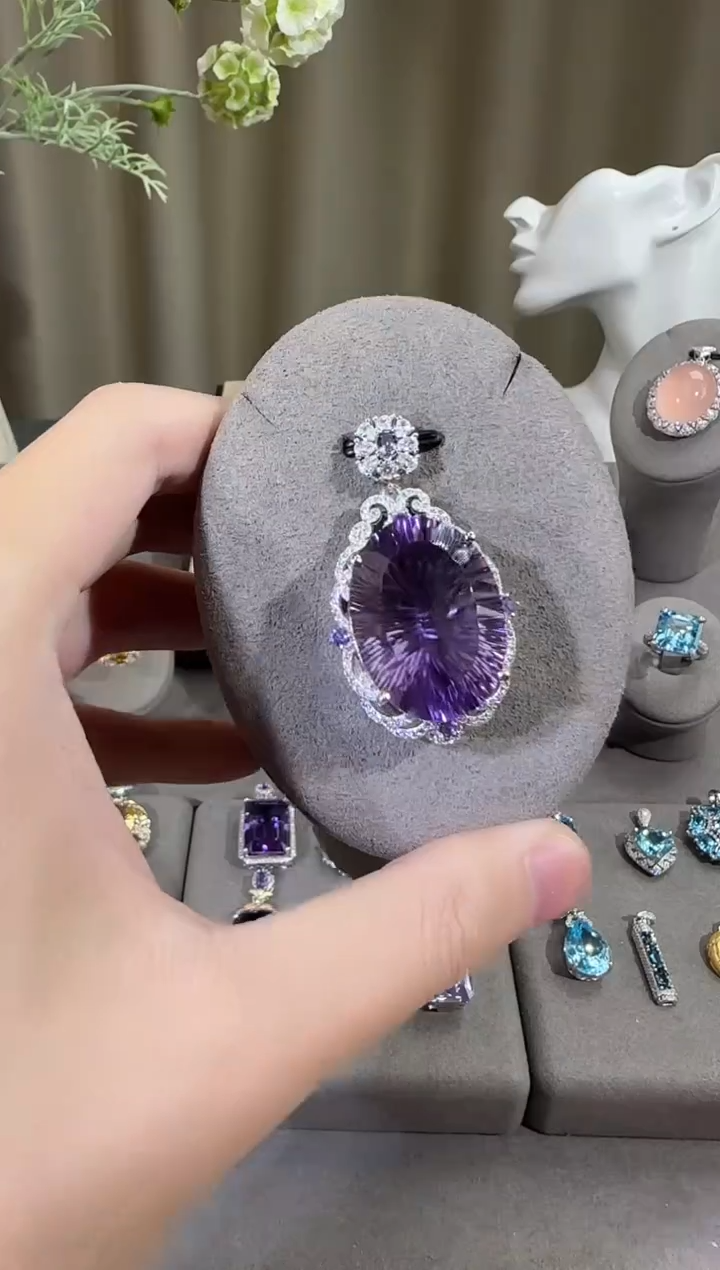 颈饰银S925镶嵌紫晶20*29mm吊坠高级款