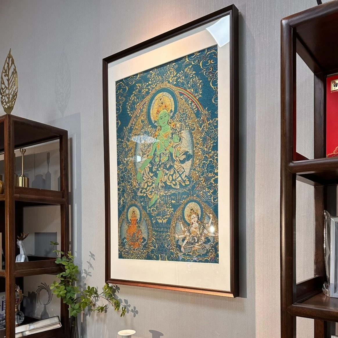 大漠.梵尘-刺绣材质【绿度母】挂画茶室挂画书房挂画刺绣画