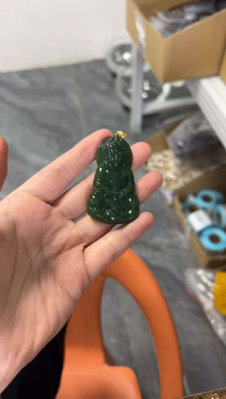 项链银S925镶嵌和田玉和田玉绿观音银吊坠[多样发其一]