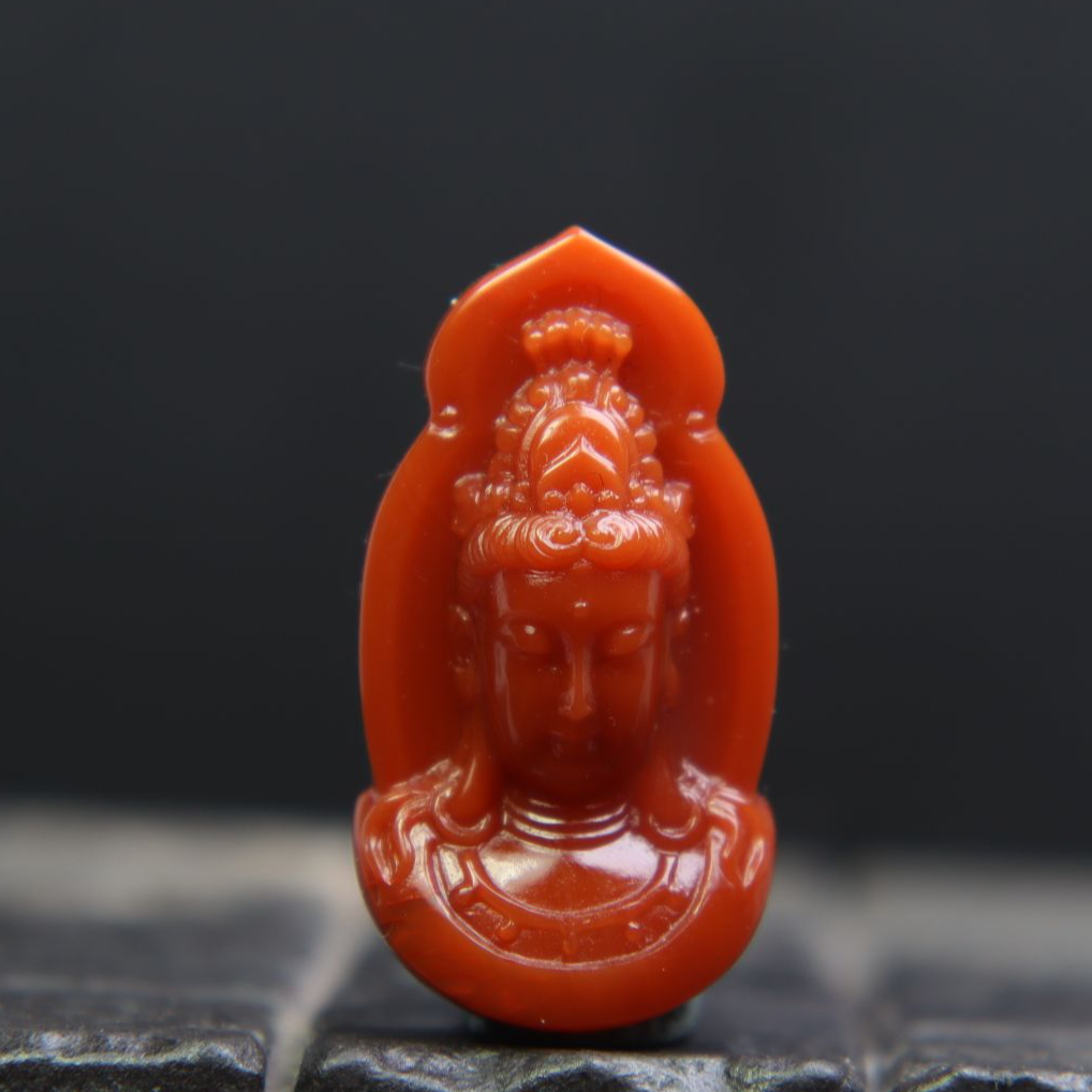 凉山南红柿子红观音挂件