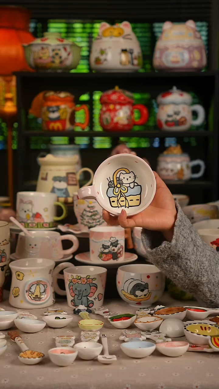 陶瓷无盖款景德镇高温釉下彩纯手绘创意瓷