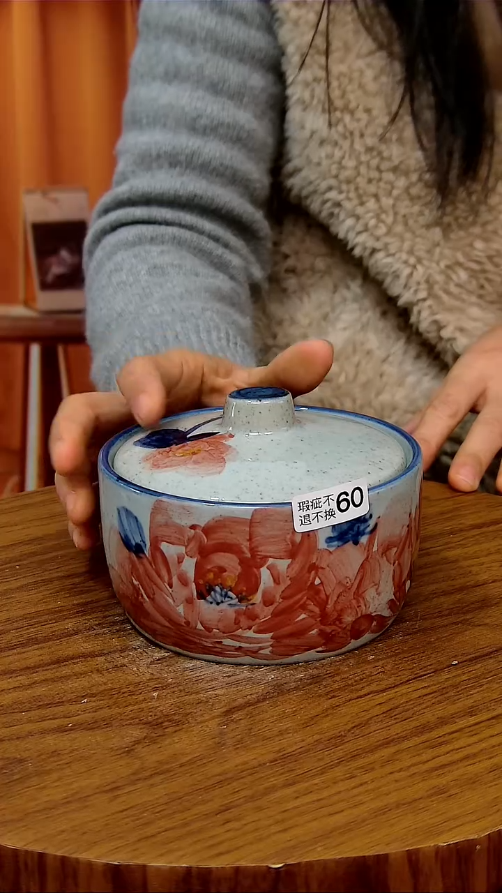 杯子陶景德镇手工手绘釉下彩陶瓷 ，冰裂釉