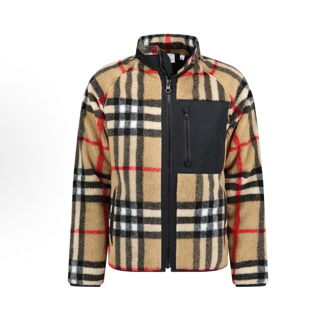 Burberry博柏利 Norton 羊毛混纺格纹高领拉链绒感外套 男款