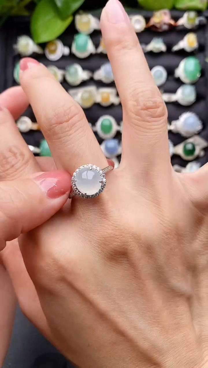 【闪购商品】翡翠戒指银S925镶嵌缅甸天然A货翡翠66  3-2