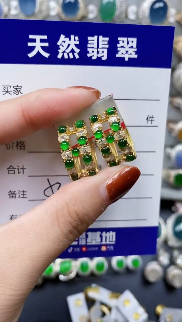 翡翠银S925镶嵌耳饰530